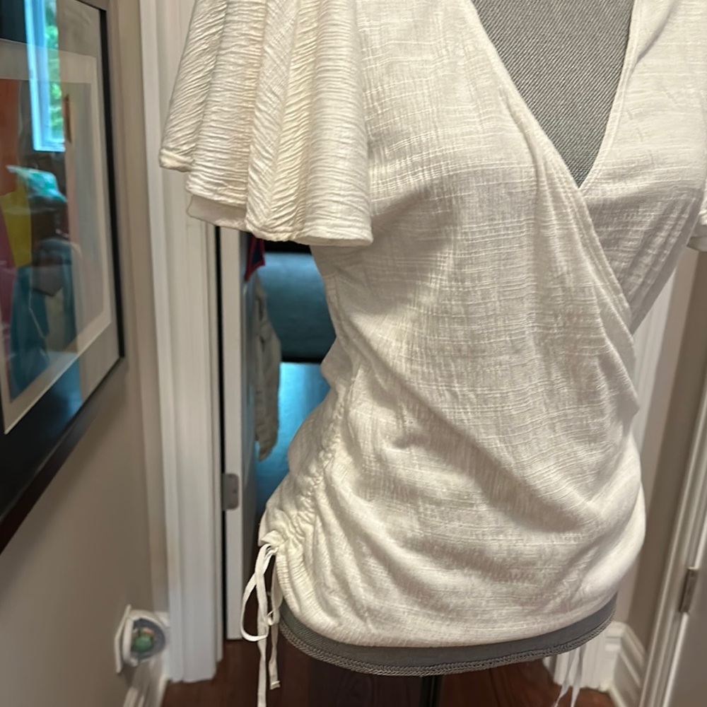 Max Studio White Wrap Ruched Blouse - Picture 4 of 4